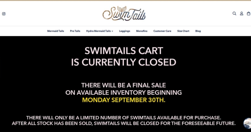 Swimtails.com macht dicht. Ab dem 30. September gibt es aber noch einen Ausverkauf. (Screenshot: Swimtails.com)